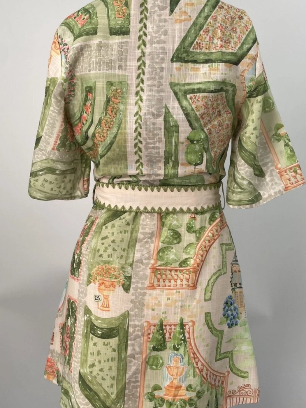 En Saison Womens Mini Shirt Dress Green/Multi Size S Sariyah Belted Button Up - Picture 8 of 11